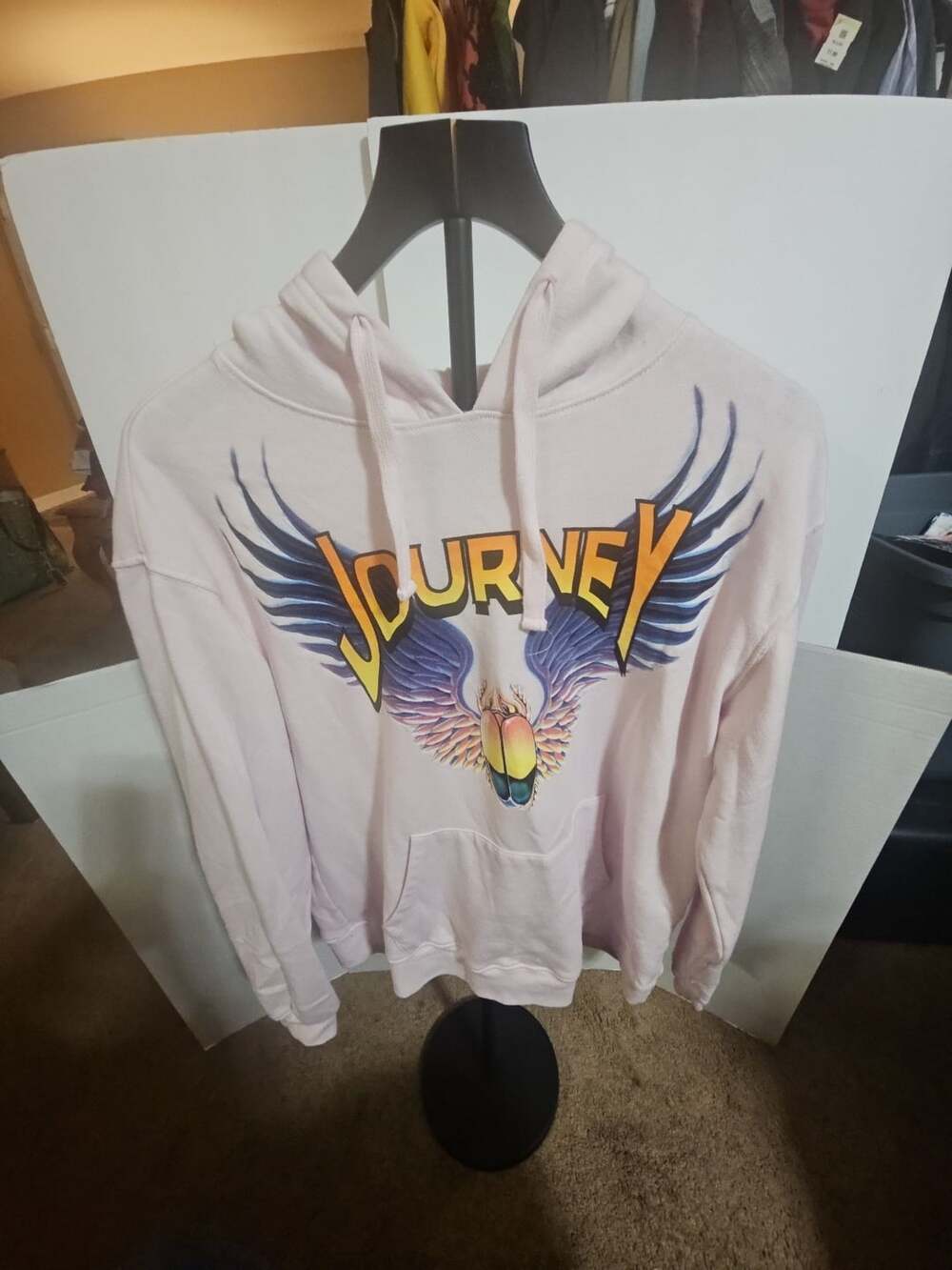 Journey Rock Band Logo Hoodie Size XL Pink Winged Scarab